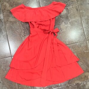 Chic Off-Shoulder Wrap Red Dress. Size Medium